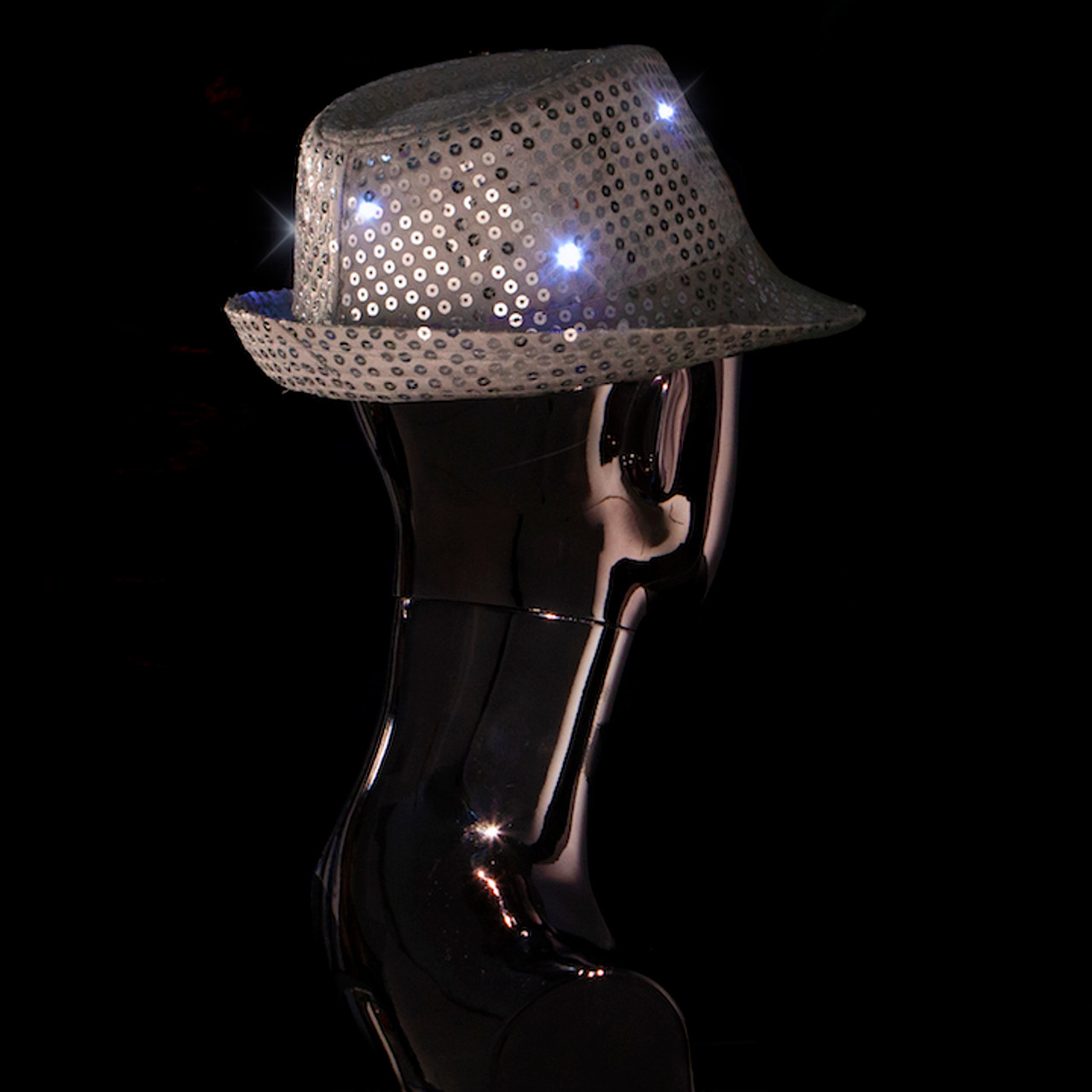 Light Up Fedora Hat in Silver Flashing Fedora