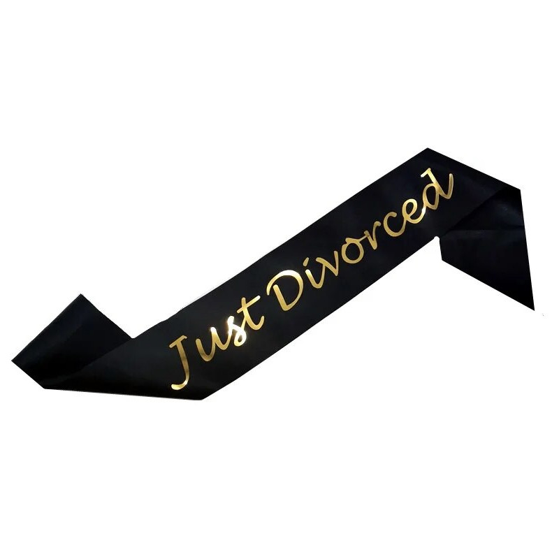 Écharpe "Just Divorced" Pour Fête De Divorce - Tissu Noir, 158x9.5 Cm - Décoration Et Accessoire Photo - 2