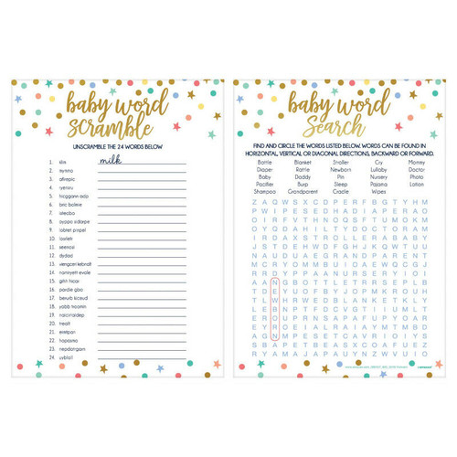 Baby Shower Word Search and Scramble Games