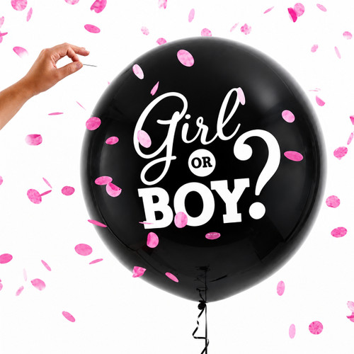 Gender Reveal Baby Girl Pink Balloon with Confetti