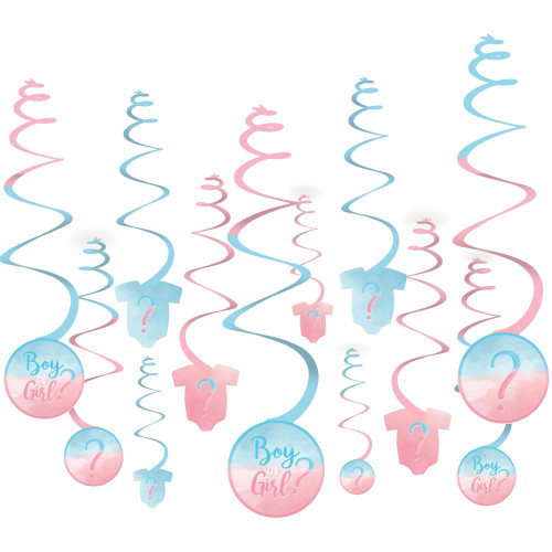 Gender Reveal Baby Shower Hanging Swirl Decorations