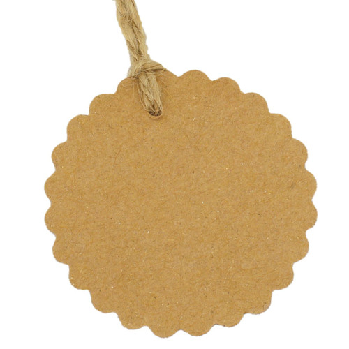 Wedding Brown Kraft Favour Tags with Twine String Scalloped 