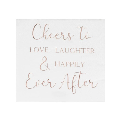 Love Laughter and Happily Ever After Rose Gold Foil Napkins