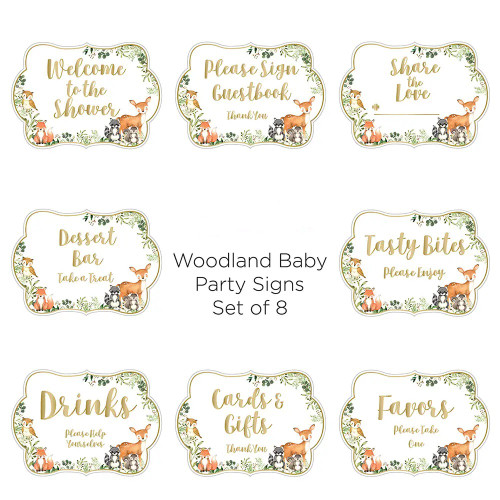 Woodland Baby Shower Decoration Signs x 8