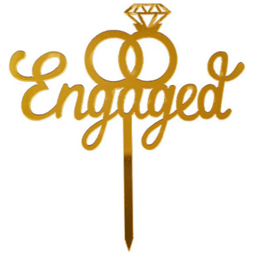 Gold Engaged Cake Topper 