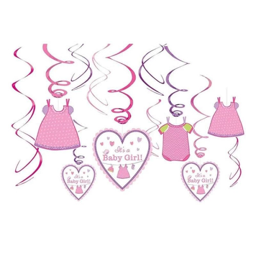 Its a Girl Baby Shower Hanging Swirl Decorations