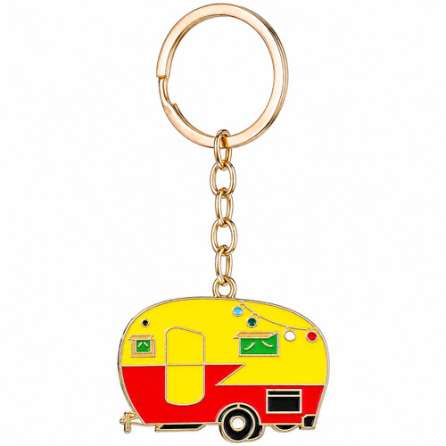 Caravan Camping Key Ring Gift Yellow and Red