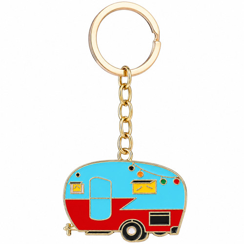 Caravan Camping Key Ring Gift Blue and Red