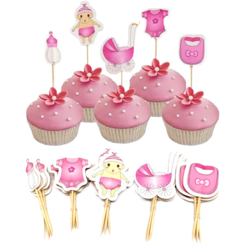Pink Girl Baby Shower Cupcake Toppers