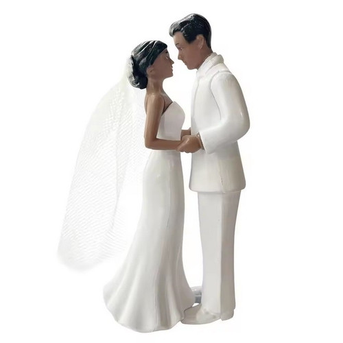 Dark Skin Bride and Groom Wedding Cake Topper with Veil