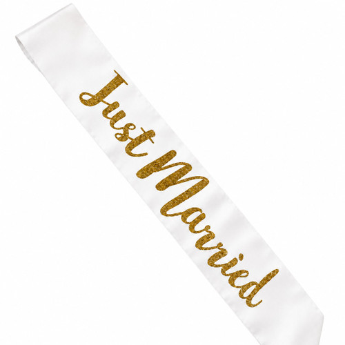White & Gold Just Married Sash