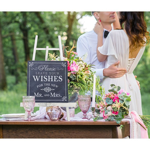 Please Leave Your Wishes For the New Mr and Mrs Wedding Sign Blackboard Style