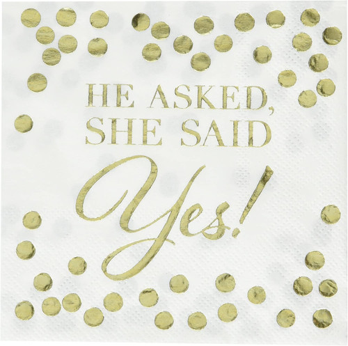 He Asked She Said Yes Gold Foil Beverage Napkins