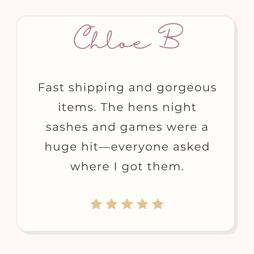 Real customer testimonial about hens night party supplies