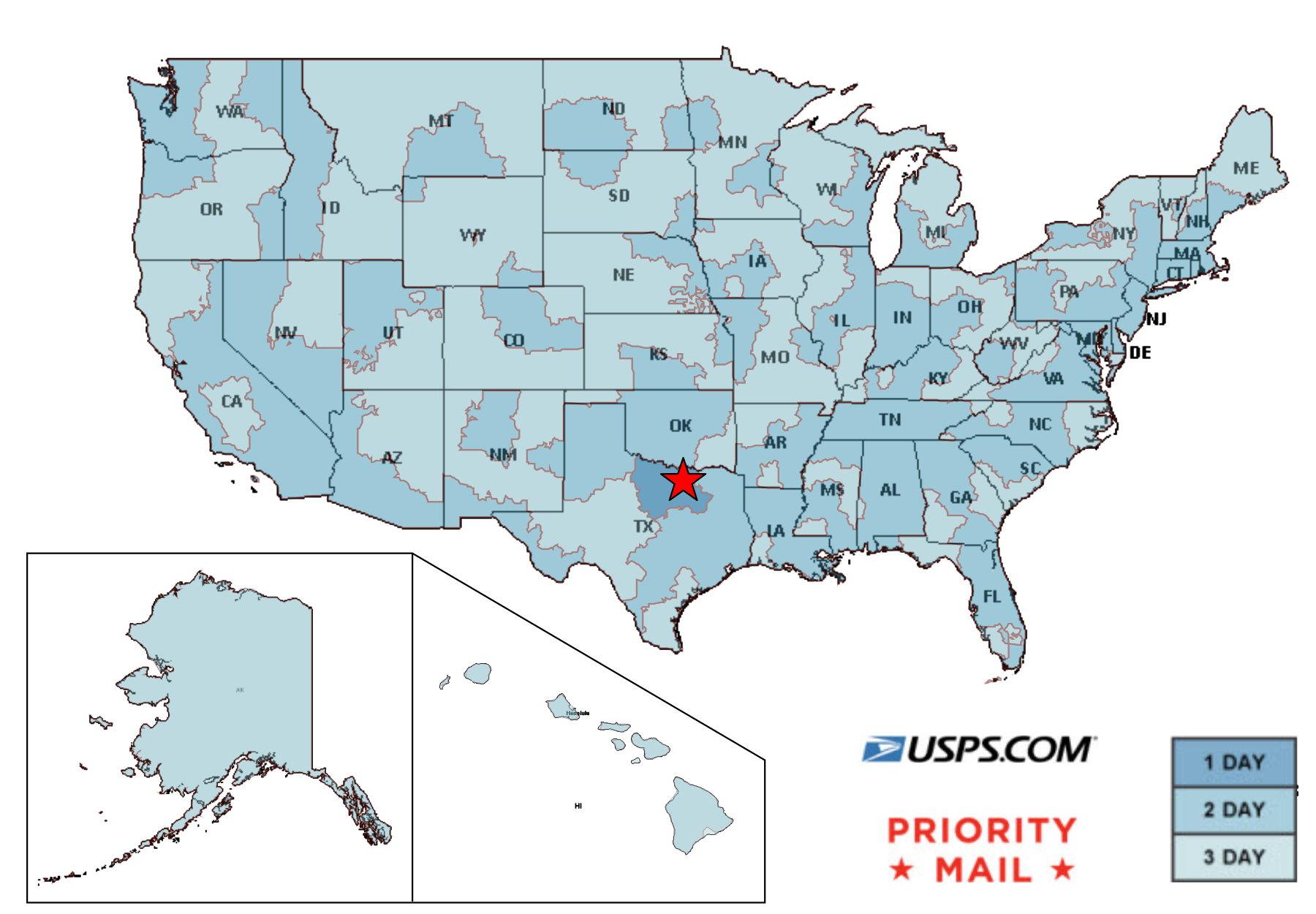 Usps Priority Mail Zones Map 1500