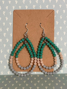 Crystal Cut Beaded Double Layer Teardrop Earrings - Sage green, peach, gray