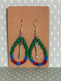 Beaded Teardrop earrings with Arrow Charm - Blue, Green, Red