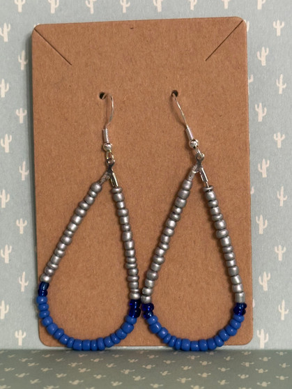 Beaded Teardrop Dangle Earrings - Silver & Blue