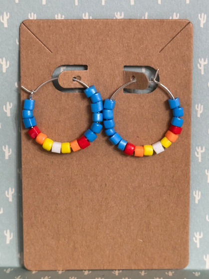 Beaded Hoop Earrings - Teal, Red, Orange, Yellow, White