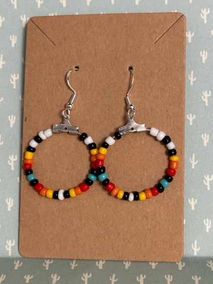 Beaded Circle Earrings - Teal, Orange, Red, Black
