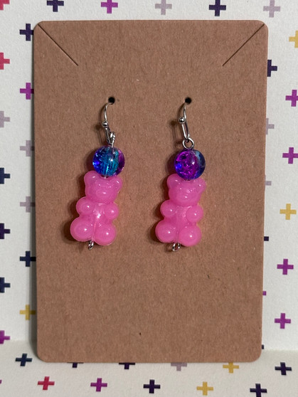 Gummi Bear Dangle Earrings - pink and purple  (version 3)