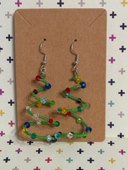 Beaded Spiral Christmas Tree Earrings
