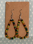 Glass Beaded Teardrop Dangle Earrings - Earth Tone - Green, Amber
