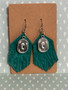 Teal Leather Fringe Earrings with Cowboy Hat Charm