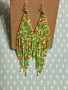 Beaded Fringe Dangle Earrings - Handmade - Luminous Blue, Orange, Green, Yellow
