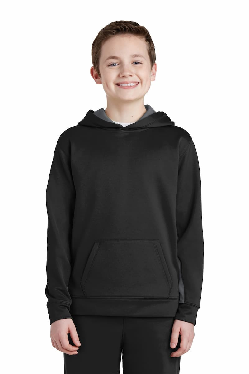Sport-Tek Sport-Wick Fleece Colorblock Hooded Pullover - ST235, Moisture Wicking, Contrast Hood, Pouch Pocket