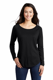 Ladies PosiCharge Long Sleeve Tri-Blend Wicking Scoop Neck Raglan Tee