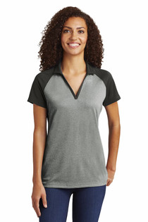 Ladies PosiCharge RacerMesh Raglan Heather Block Polo