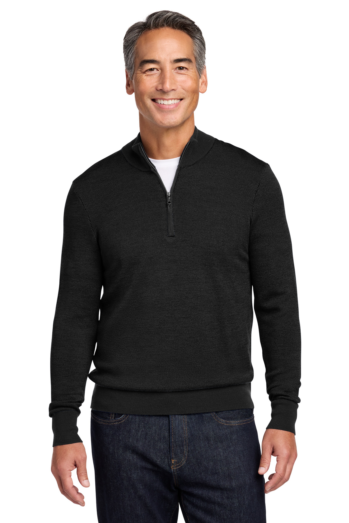 Washable Merino Birdseye 1/4 Zip Sweater - BB18412 Brooks Brothers