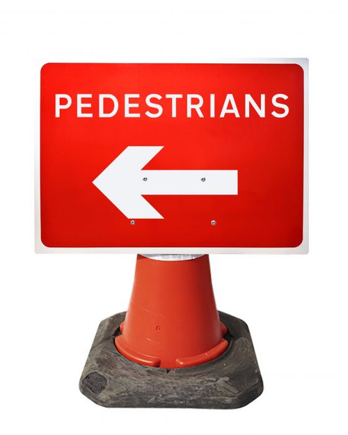 600 x 450MM PEDESTRIANS LEFT CONE SIGN