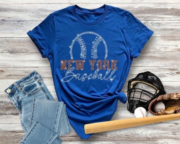 New York Rhinestone  Baseball T-Shirt, Baseball Season Tee, Baseball Lover Shirt, Perfect Casual Outfit for  Fans, Gift for Him or Her
