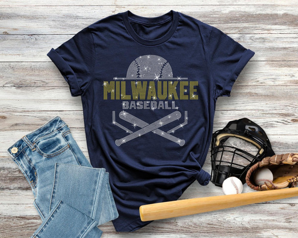 Milwaukee Baseball Rhinestone T-Shirt, Glittering Sports Shirt, Baseball Mom Tee, Gameday Retro Shirt, Team Spirit Shirt,  Best Gift for Her