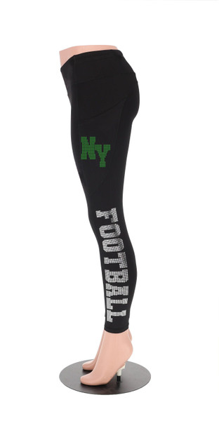 New York Football NYJ Leggings, Rhinestone Leggings, Stretch Pants, Ladies Football Style Sports Leggings, Cute Yoga Pants for Game Day