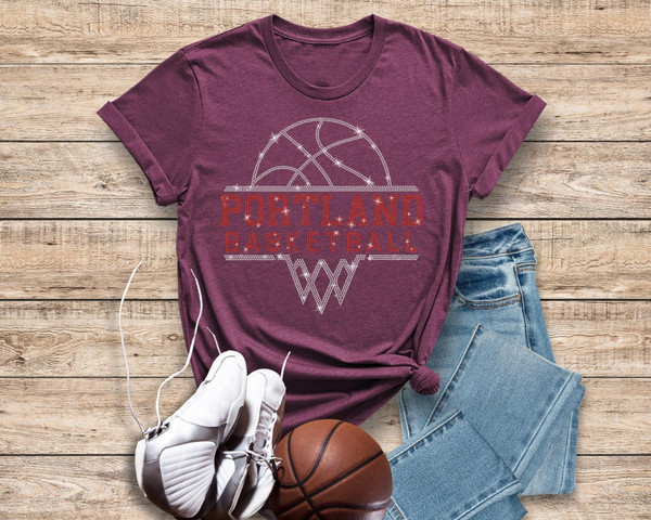 Portland Basketball Sports Team Rhinestone T-Shirt, Teams Fan Cheer Matching Shirt, Best Shirt Gift Ever for Sports Mom or Dad