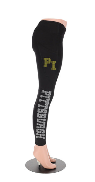 Pittsburgh Football Leggings, Rhinestone Leggings, Game Day Fitness Pants, Ladies Football Style Sports Leggings, Women's Game Day Apparel
