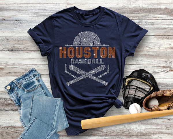 Houston Baseball Rhinestone T-Shirt, Retro Sports Fan Tee, Unisex Softstyle Tee, Baseball Favor Season Shirt, Baseball Mom Tee, Gift for Her