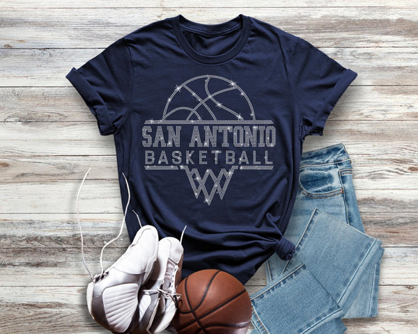 San Antonio Basketball Sports Team Rhinestone T-Shirt, Ladies Retro Sports Shirt, Unisex Heavy Cotton Shirt Gift For Him or Her