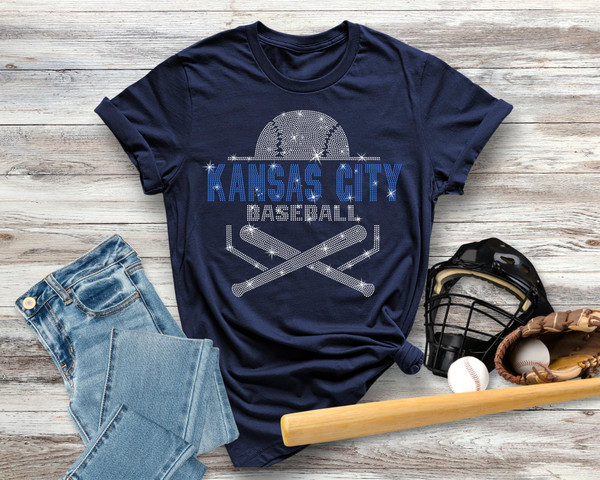 Kansas City Baseball Rhinestone T-Shirt, Baseball Season Favor Shirt, Game Day Sports Mom Tee, Retro Tailgate Party Shirt, Fans Gift for Her