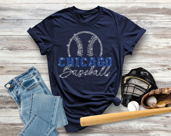 Chicago Baseball Rhinestone T-Shirt, Baseball Lover Gift, Vintage Retro Style Baseball Tee Shirt, Baseball Mom Shirt, Fan Gift for Her