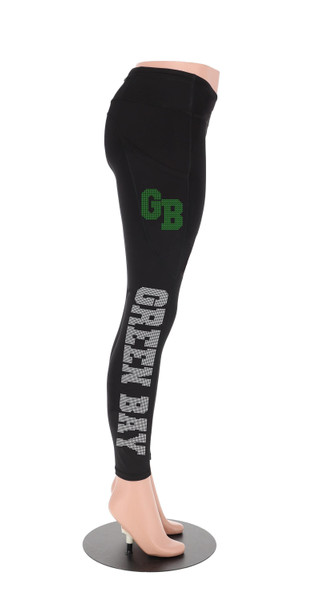 Green Bay Rhinestone Leggings, Game Ready Football Leggings, GB Football Rhinestone Leggings, GB Football Leggings