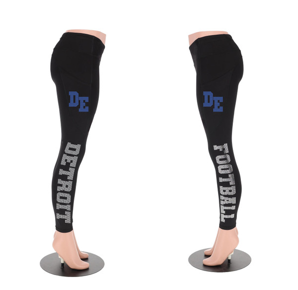 Detroit Rhinestone Leggings, Game Ready Football Leggings, Detroit Football Leggings, DE Detroit Football Leggings