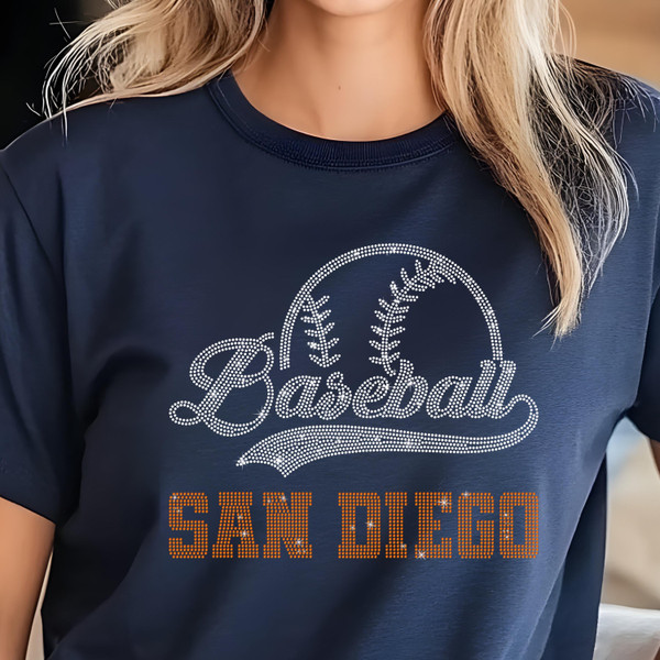 San Diego Baseball Rhinestone Shirt, Gift for Baseball, Retro Sports Shirt, Game Day Tailgate Shirt, Baseball Teams Favorite Fan T-shirt