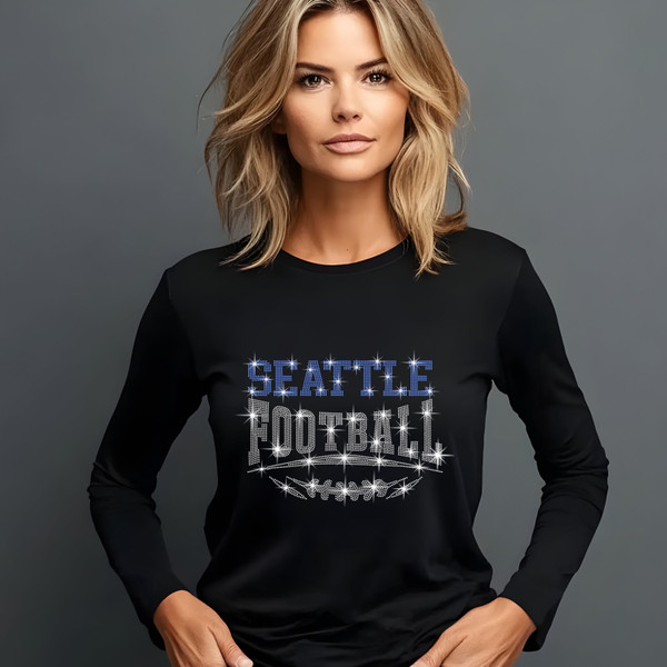 Seattle Rhinestone Football, Game Day, Football Fan Shirt, Bling Team Trendy Shirt, Glitter Sunday Fashion, Game Day Chic Shirt