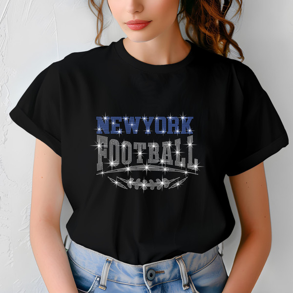 New York Rhinestone Football, Game Day, Football Fan Shirt, Bling Team Trendy Shirt, Glitter Sunday Fashion, Game Day Chic Shirt