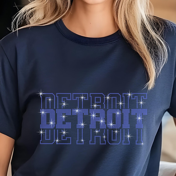 Detroit Rhinestone Football Shirt, Shine Bright and Show Your Team with This Stylish, High-Quality Design, Perfect for Game Days & Tailgates