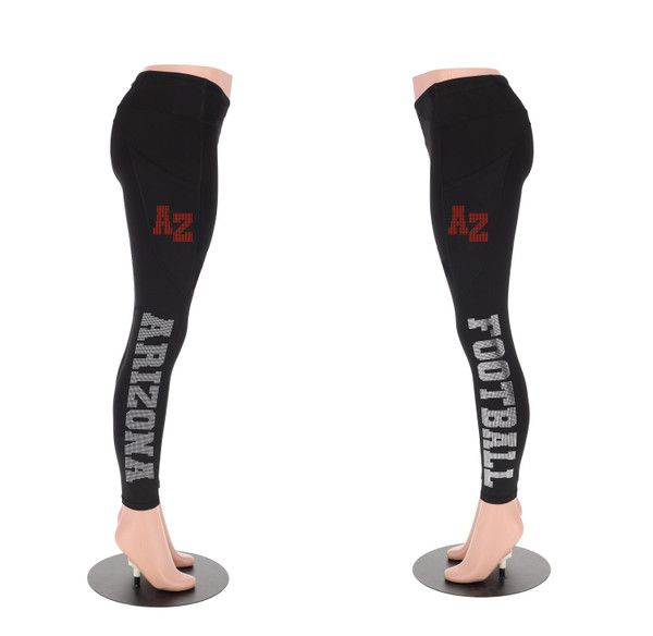 Arizona Rhinestone Football Leggings, Active Wear Yoga Pant, Game day sports leggings, Women Football Yoga Leggings with side Pocket